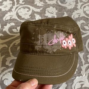 NWT Cabo Wabo women’s cadet style army green/tan hat with pink embroidery